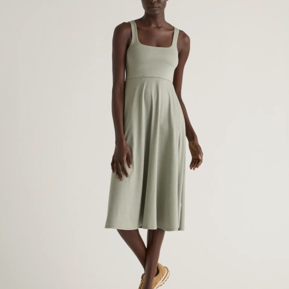 Quince FlowKnit Fit and Flare Midi Dress in Heathered Aloe
